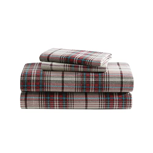 Eddie Bauer Cotton Flannel Bedding Set, Brushed for Extra Softness, Cozy Home Decor, Montlake Plaid Red/Khaki, Full von Eddie Bauer