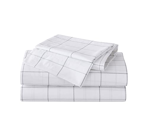 Eddie Bauer Home Sheets Baumwollperkal-Bettwäsche-Set, knackig und cool, stilvolle Wohnkultur, 4-teilig, Queen, Northern Plaid Grau/Weiß von Eddie Bauer