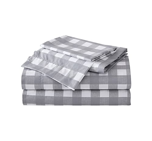 Eddie Bauer Home Sheets Bettwäsche-Set, Baumwoll-Perkal, knackig und cool, stilvolle Heimdekoration, Doppelbett, Lakehouse-Karomuster, Grau/Weiß von Eddie Bauer