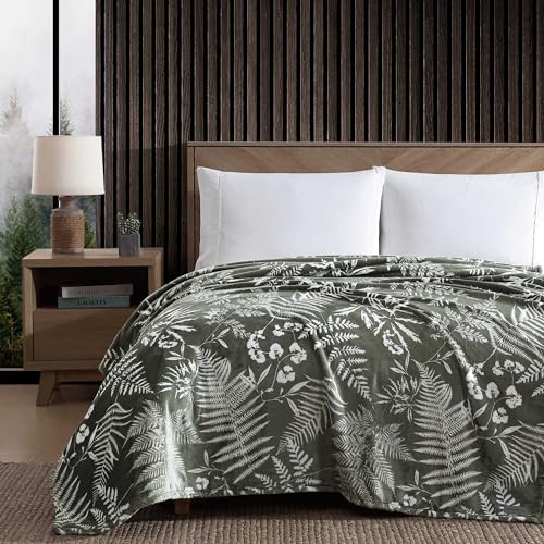 Eddie Bauer Decke für Doppelbett/Queensize-Bett, sehr flauschig, leichte Heimdekoration für alle Jahreszeiten, Grün (Fern Garden Green, Full/Queen) von Eddie Bauer