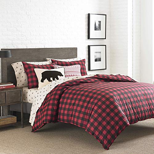 Eddie Bauer Bettwäsche-Set für Doppelbett, wendbares Flanell-Bettwäsche-Set mit passendem Kissenbezug, mittelschwer, Schlafsaal-Essentials (rot/schwarz) von Eddie Bauer
