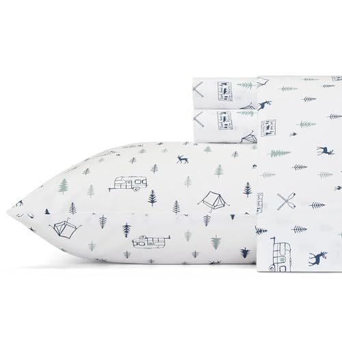 Eddie Bauer Sheet Baumwoll-Perkal-Bettwäsche-Set, frisch und cool, stilvolle Heimdekoration, Campout, Queen von Eddie Bauer