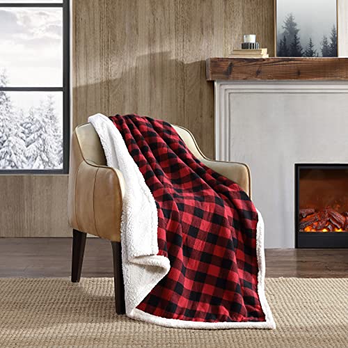 Eddie Bauer Buffalo Plaid Main Wende-Bettwäsche, Büffelkariert, Heimdekoration für alle Jahreszeiten, Fleece Sherpa Baumwolle, Rot kariert, Throw von Eddie Bauer