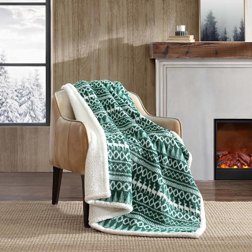 Eddie Bauer - Überwurfdecke, ultraweicher Plüsch-Sherpa-Heimdekoration, wendbar, Ganzjahres-Bettwäsche (Alpine Fair Isle Green, 50 x 60) von Eddie Bauer