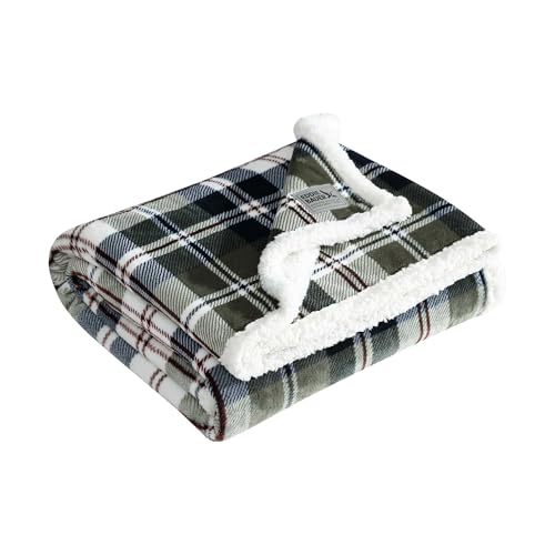 Eddie Bauer Überwurfdecke, wendbare Sherpa-Fleece-Bettwäsche, Heimdekoration für alle Jahreszeiten, Öko-Tex-Zertifiziert (Trailhead Plaid Green, Überwurf) von Eddie Bauer