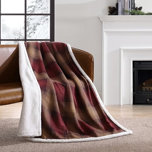 Eddie Bauer Überwurfdecke Wendbare Sherpa-Bettwäsche und gebürstetes Fleece, leichte Heimdekoration für Bett oder Couch, Polyester, Nordische Rosine, Throw von Eddie Bauer