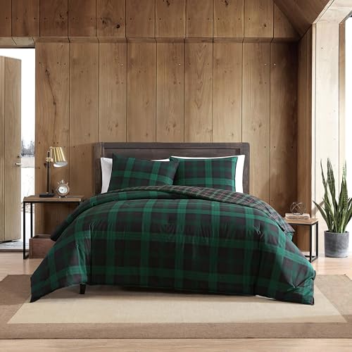 Eddie Bauer Woodland Tartan Collection | 100% Baumwolle, weich und gemütlich, Premium-Qualität, kariert, Wendebettbezug, passender Kissenbezug, 2-teiliges Bettwäsche-Set, Twin, Grün, USHSFN1126309 von Eddie Bauer