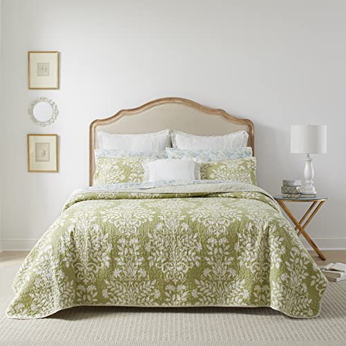 Laura Ashley Rowland Collection Bettwäsche-Set, 100% Baumwolle, wendbar, Ganzjahres-Bettwäsche mit passenden Kissenbezügen, vorgewaschen für zusätzlichen Komfort, Doppelbett, Salbei von Eddie Bauer