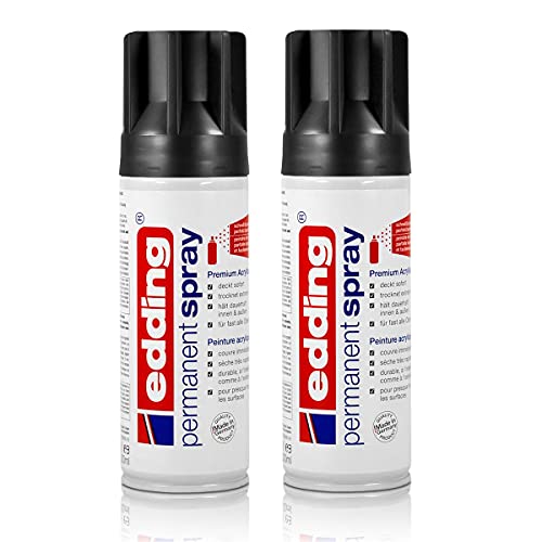 2x edding Permanent Spray tiefschwarz glänzend 200 ml Premium Acryllack, RAL 9005 von edding