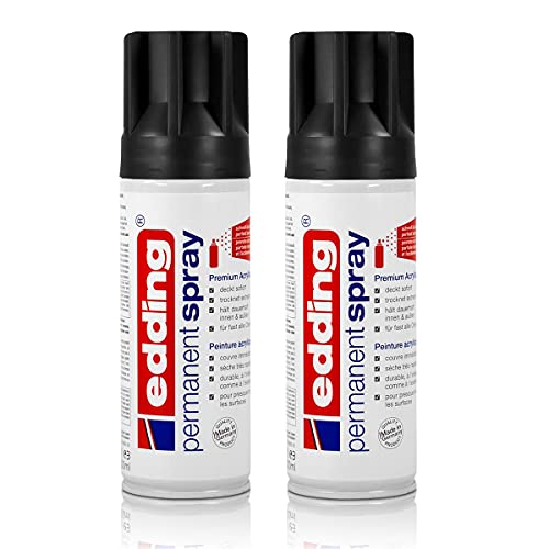 2x edding Permanent Spray tiefschwarz matt 200 ml Premium Acryllack, RAL 9005 von edding