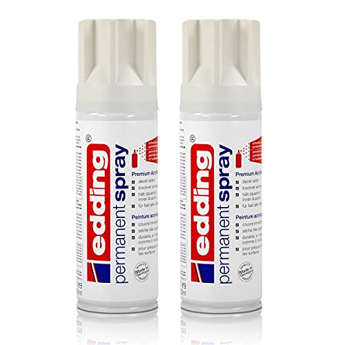 2x edding Permanent Spray verkehrsweiß glänzend 200 ml Premium Acryllack, RAL 9016 von edding