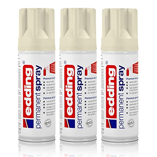3X edding Permanent Spray cremeweiß matt 200 ml Premium Acryllack, RAL 9001 von edding