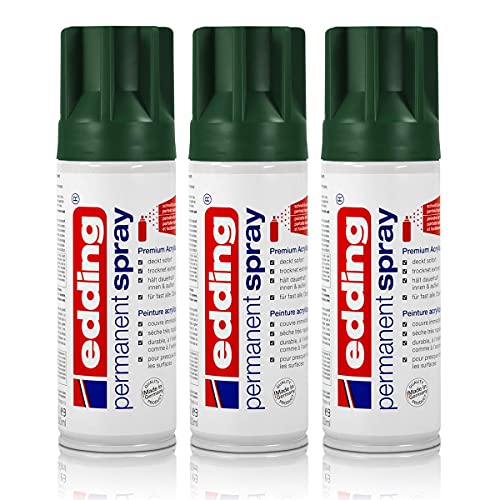 3X edding Permanent Spray moosgrün matt 200 ml Premium Acryllack, RAL 6005 von edding