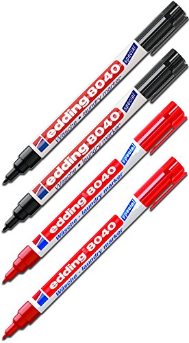 Edding Wäschemarker 8040 (Kombi-Set: 2 × Schwarz + 2 × Rot) von edding