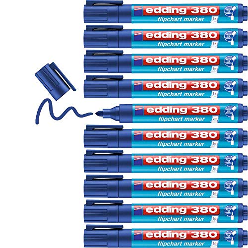 edding 380 Flipchart-Marker - blau - 10 Stifte - Rundspitze 1,5-3 mm - Stift zum Schreiben, Zeichnen und Markieren auf Flipcharts - Tinte schlägt nicht durch Papier - trocknet nicht aus - farbintensiv von edding