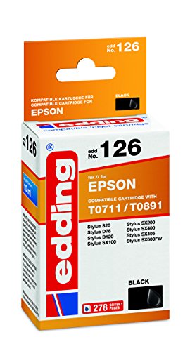 edding Druckerpatrone EDD-126 - Einzelpatrone- Schwarz - 9 ml - Reichweite 270 Seiten - Ersetzt Epson T0711 von edding