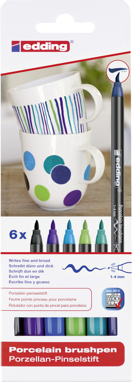 edding 4200 Porzellanpinselstift 6er-Set Cool Colour von Edding