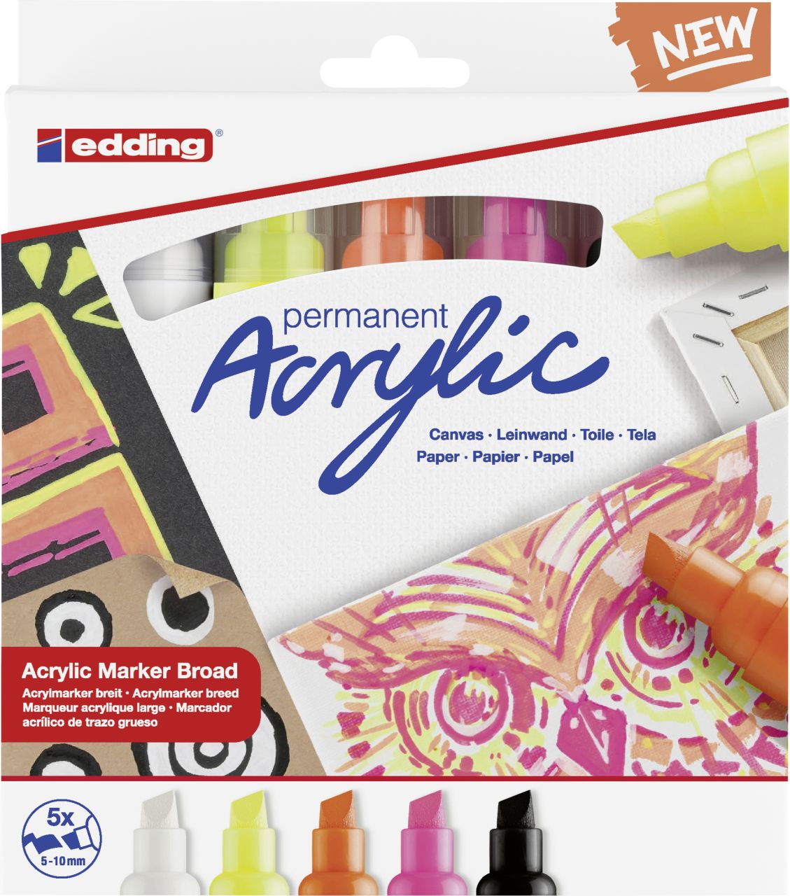 edding 5000 Acrylmarker breit 5er-Set sortiert neon von Edding