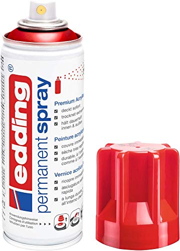 edding 5200 Permanent Spray - verkehrsrot glänzend - 200 ml - Acryllack zum Lackieren und Dekorieren von Glas, Metall, Holz, Keramik, Kunststoff, Leinwand - Lackspray, Acrylspray, Farbspray von edding