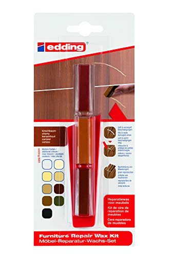 edding 8901 Möbel-Reparatur-Wachs-Set - kirschbaum - zum Auffüllen und Reparieren von Kratzern und Löchern auf Möbeln und anderen Holzoberflächen von edding