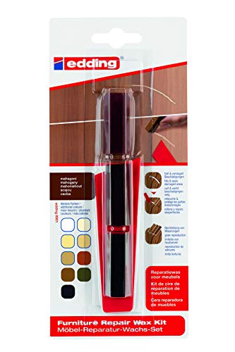 edding 8901 Möbel-Reparatur-Wachs-Set - mahagoni - zum Auffüllen und Reparieren von Kratzern und Löchern auf Möbeln und anderen Holzoberflächen von edding