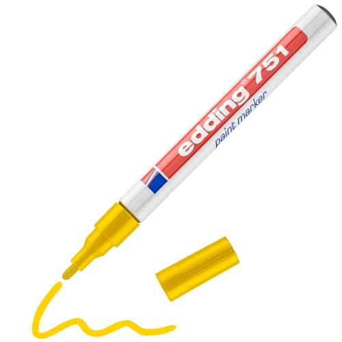 edding 751 Lackmarker - gelb - 1 Stift - Rundspitze 1-2 mm - Lackstift zur Markierung und Beschriftung von Metall, Glas, Stein oder Kunststoff - hitzebeständig, permanent, wisch- und wasserfest von edding