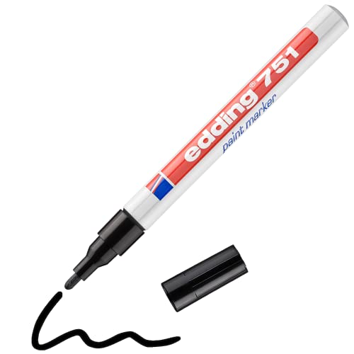 edding 751 Lackmarker - schwarz - 1 Stift - Rundspitze 1-2 mm - Lackstift zur Markierung und Beschriftung von Metall, Glas, Stein oder Kunststoff - hitzebeständig, permanent, wischfest von edding