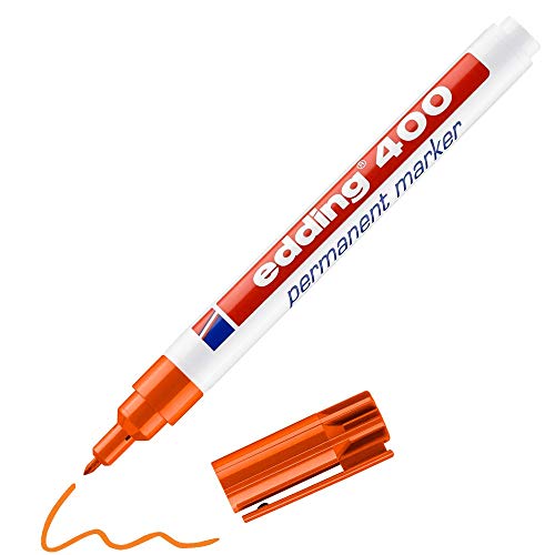 edding 400 Permanentmarker - orange - 1 Stift - feine Rundspitze 1 mm - wasserfest, schnell-trocknend - wischfest - für Karton, Kunststoff, Holz, Metall, Glas von edding