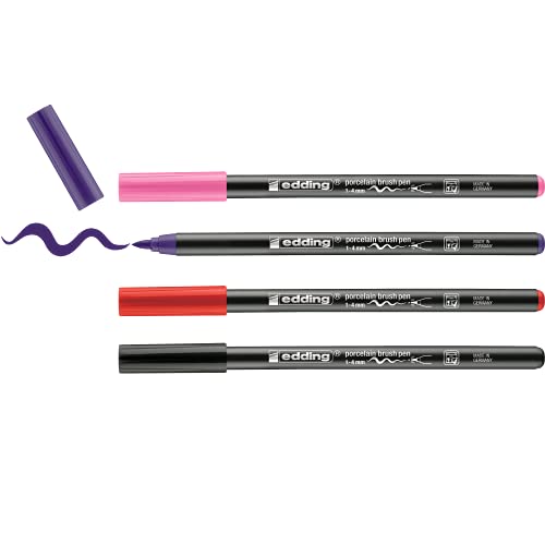 edding 4200 Porzellanpinselstift - bunte Farben - 4 Stifte - Pinselspitze 1-4 mm - Filzstift zum Beschriften, Dekorieren von Keramik Porzellan - spülmaschinenfest lichtechte Tinte, schnell trocknend edding 4200 Porzellanpinselstift - bunte Farben - 4 Stifte - Pinselspitze 1-4 mm - Filzstift zum Beschriften, Dekorieren von Keramik Porzellan - spülmaschinenfest lichtechte Tinte, schnell trocknend von edding