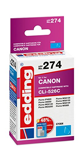 edding Druckerpatrone EDD-274 - Einzelpatrone - Cyan - 10,5 ml- Reichweite 660 Seiten - Ersetzt Canon CLI-526C von edding