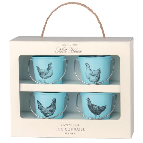 Eddingtons Eierbecher-Set, 4-teilig, Vintage-Design, Motiv: Eimer, Cremefarben, in Geschenkbox, blau von Eddingtons