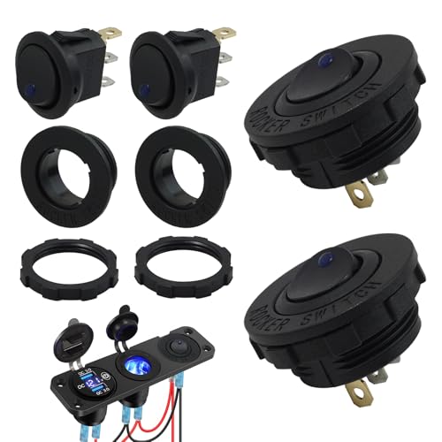 2 Stück Kippschalter 12v Wasserdicht,Rundschalter 12V 20A mit LED Blauanzeige, 3 Poliger Ein Aus Schalter 12 Volt für Auto, Boot, LKW, Wohnmobil, Mikroschalter Mini Lichtschalter Set mit Gehäuse 2 Stück Kippschalter 12v Wasserdicht,Rundschalter 12V 20A mit LED Blauanzeige, 3 Poliger Ein Aus Schalter 12 Volt für Auto, Boot, LKW, Wohnmobil, Mikroschalter Mini Lichtschalter Set mit Gehäuse von Eddrfy