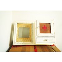 Antique Primitive Sweet Hanging Pharmacy Cabinet Bathroom With Drawer 30's Shelf Red Cross Medicine von EdeWerke
