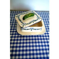 Rare Victorian Antique White Ware Faience Hand Painted Pottery Dish For Pickels Canister von EdeWerke
