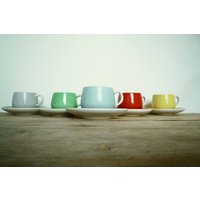 Set Of 5 Coffee Cups Service Espresso 1950's Crockery Multicolor Stoneware 50's Ceramic Cup von EdeWerke