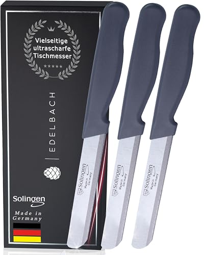 Edelbach Solingen Küchenmesser Set | Frühstücksmesser m. Feinschliff | Ultrascharf Messerset Made in Germany | Tafelmesser, Buttermesser, Brötchenmesser, Brotmesser, Messer Set (3x Küchenmesser) von Edelbach