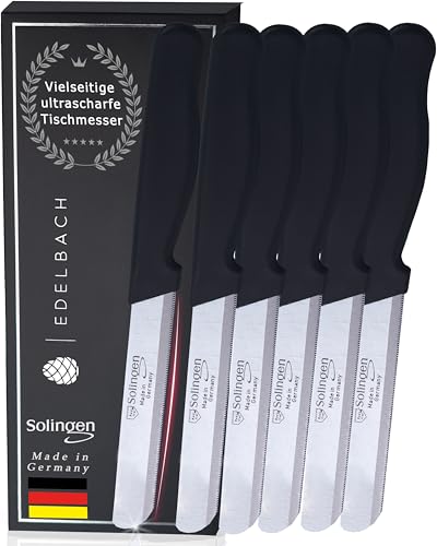 Edelbach Solingen Küchenmesser Set | Frühstücksmesser m. Feinschliff | Ultrascharf Messerset Made in Germany | Tafelmesser, Buttermesser, Brötchenmesser, Brotmesser, Messer Set (6x Schwarz) von Edelbach