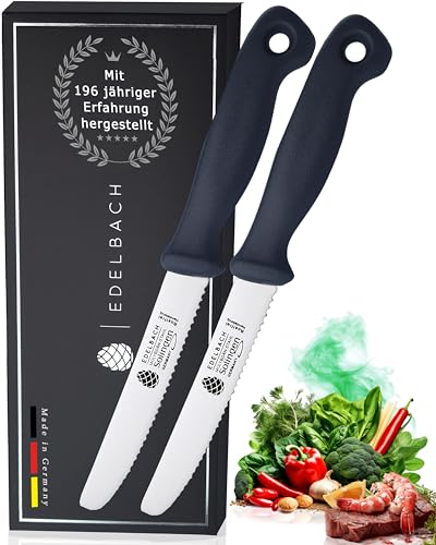 Edelbach Solingen Küchenmesser Set | 'Perfect' Frühstücksmesser m. Wellenschliff | Ultrascharf Messerset Made in Germany | Frühstücksmesser, Steakmesser, Brötchenmesser (2er Frühstücksmesser Set) von Edelbach