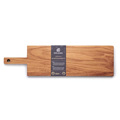 Edeldings Schneide- und Servierbrett aus hochwertiger Eiche 43 х 15 cm groß mit 12 cm praktischem Griff | Antibakterielles Küchenbrett | Servierbrett, Frühstücksbrett, Holzbrett aus massiv Holz von Edeldings