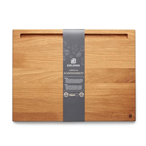 Edeldings Schneide- und Servierbrett aus hochwertiger Eiche 40 х 30 cm groß mit Tablethalterung | Antibakterielles Küchenbrett aus Europa | Servierbrett, Frühstücksbrett, Holzbrett aus massiv Holz von Edeldings