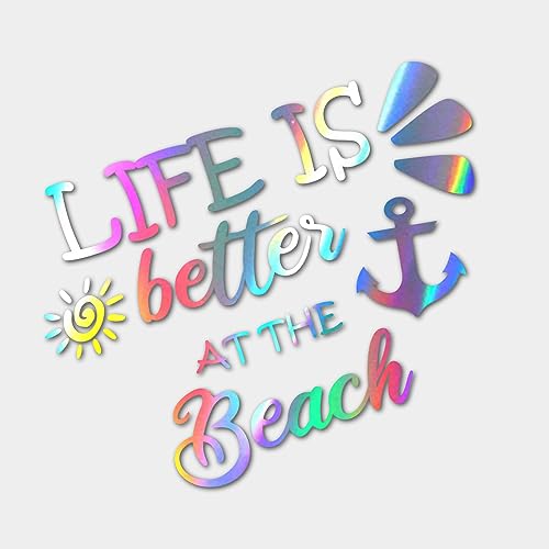 Auto Aufkleber | Life is better at the Beach | Spruch Witzig Heckscheibenaufkleber Autofahrer Dekor Tattoo Leben Motivation Urlaub Zubehör Spaß (oilslick hologrammfolie) von Edelfolien