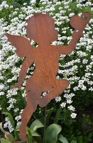 Gartenstecker - dekorative Elfe/Engel/Amor mit Herz aus Stahl mit Edelrost Gesamthöhe ca. 70-75 cm-gute Qualität von Edelrost