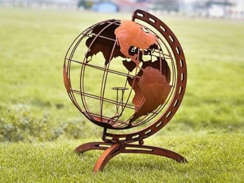 EdelrostFabrik Globus XXL 130CM mit Feuertopf Für Brennpaste Edelrost Dekoration von EdelrostFabrik