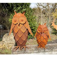 Edelrost Eule 3D Optik 43cm/60cm Nach Wahl Gartendeko Wetterfest Rost Metall Gartenfigur Rostfigur Terrasse Uhu Kauz Metallfigur Geschenk von Edelrostwelt