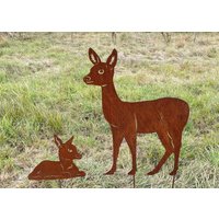 Edelrost Reh Mit Rehkitz 80x62cm/32x37cm Zum Stecken Gartenstecker Rost Metall Rostfigur Gartenfigur Kitz Hirsch Rostige Gartendeko von Edelrostwelt