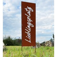 Edelrost Schild Lieblingsplatz 115x27cm Stele Zum Stecken Gartenstecker Sichtschutz Gartendeko Rost Metall Zaun Paravent Rostige Deko von Edelrostwelt