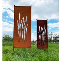 Edelrost Sichtschutz Gräser Motiv 116x33cm/162x53cm Zum Stecken Gartenstecker Gartendeko Rost Metall Zaun Paravent Gras Rostige Deko von Edelrostwelt