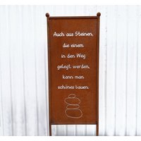 Edelrost Sichtschutz Spruch Steine 112x42cm Zum Stecken Gartenstecker Gartendeko Rost Metall Zaun Schild Paravent Rostige Deko von Edelrostwelt