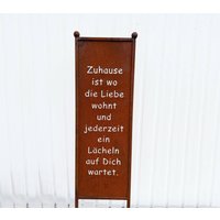 Edelrost Sichtschutz Spruch Zuhause 112x32cm Zum Stecken Gartenstecker Gartendeko Rost Metall Zaun Schild Paravent Rostige Deko von Edelrostwelt