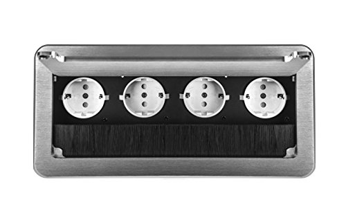 Tischeinbausteckdosen in 2 Farben & 3 Ausführung 2-fach, 3-fach +Inernet, 4-fach (4er, Silber) von Edelstahlmarkenshop